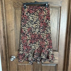A. Byer Black Midi Skirt with Red & Cream Floral Print
